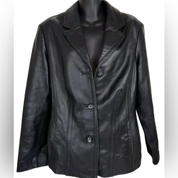 SONOMA Sz L WOMENS JACKET COAT BLAZER LAMBSKIN LEATHER BALCK COLOR - Picture 2 of 6